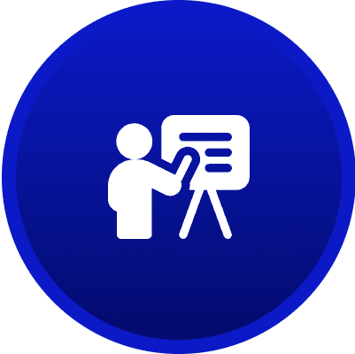 Person presenting at a whiteboard icon.