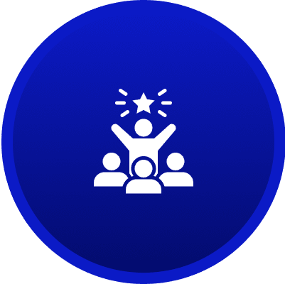 Person celebrating with group under a star.