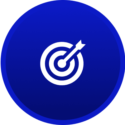 Target icon on a blue circular background.